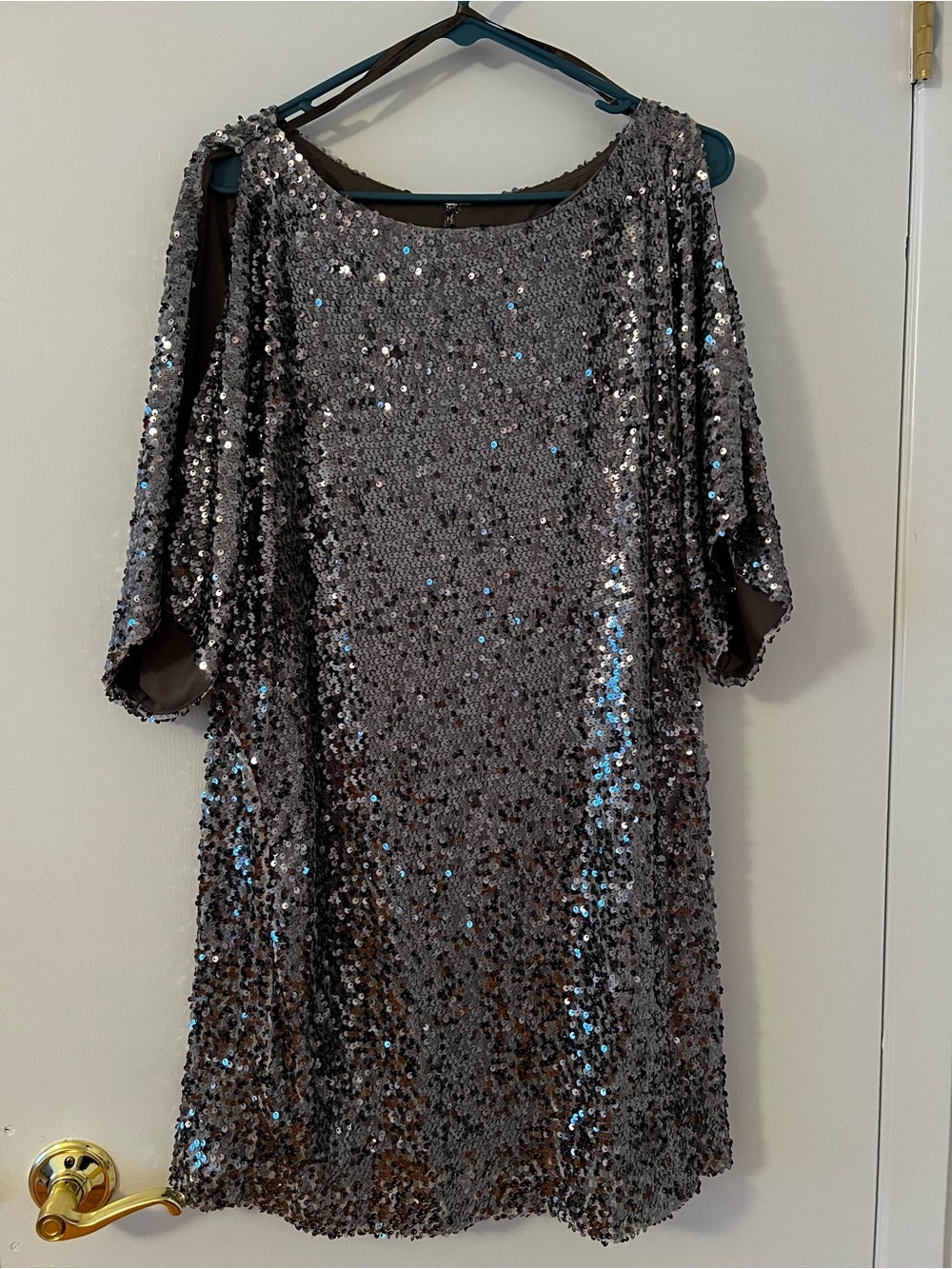 Cachet Silver Sequin Cocktail Dress - Women's Sparkle Shift Size 14